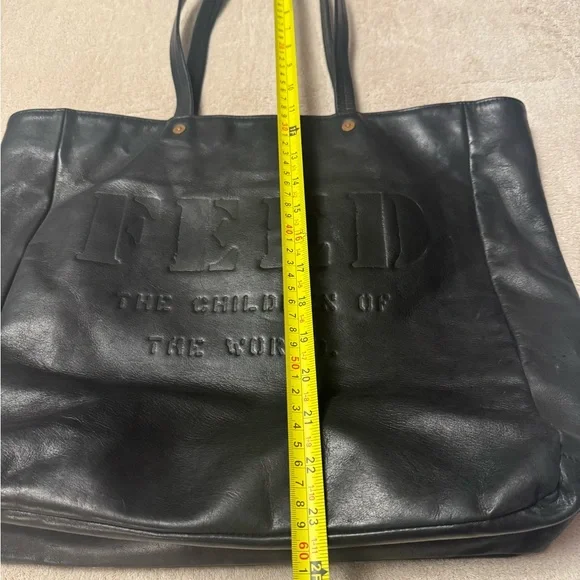 Black FEED The Children Of The World Black Leather Tote Bag - Picture 8 of 9